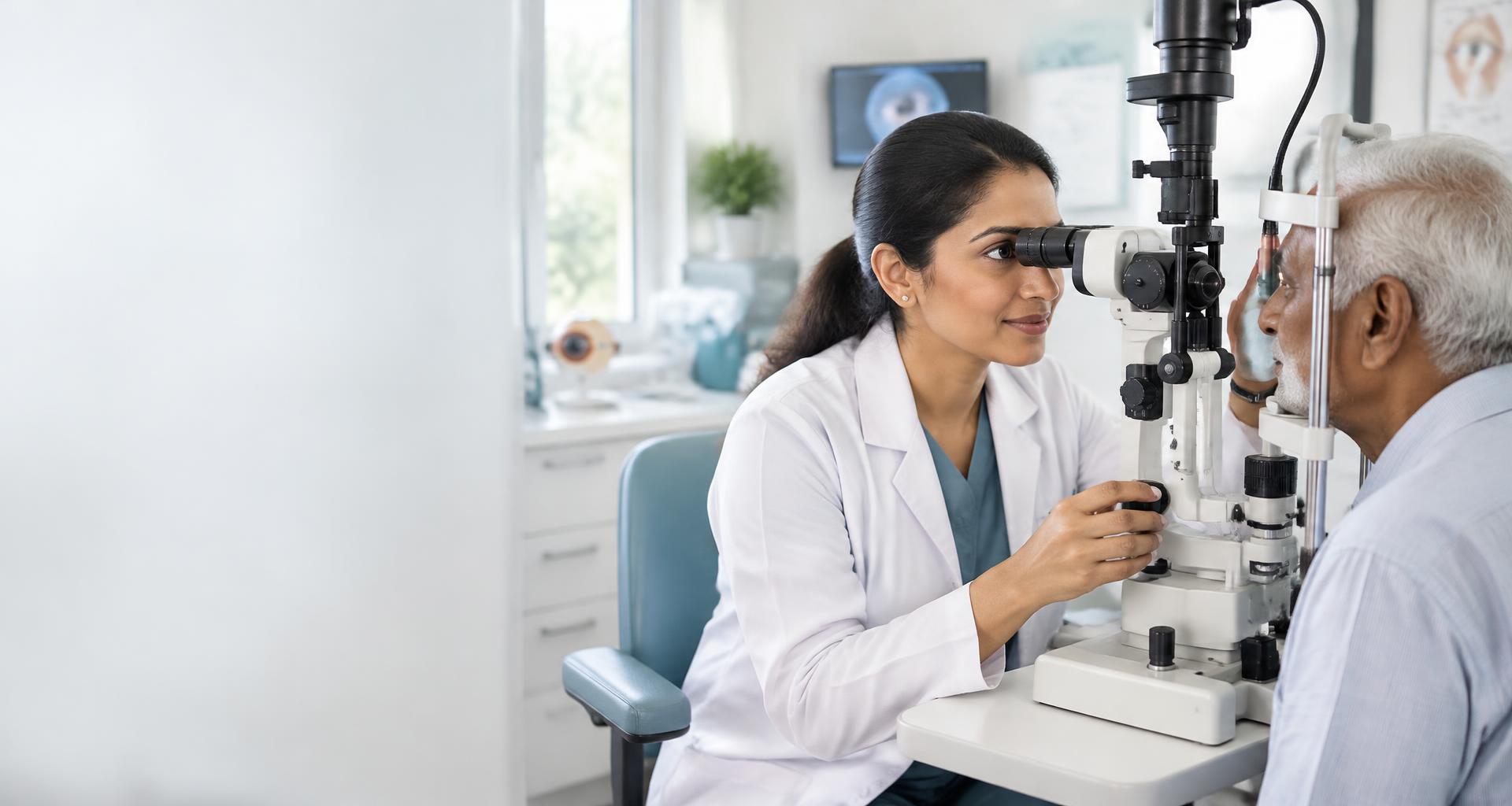 Illustrative eye examination with a slit lamp